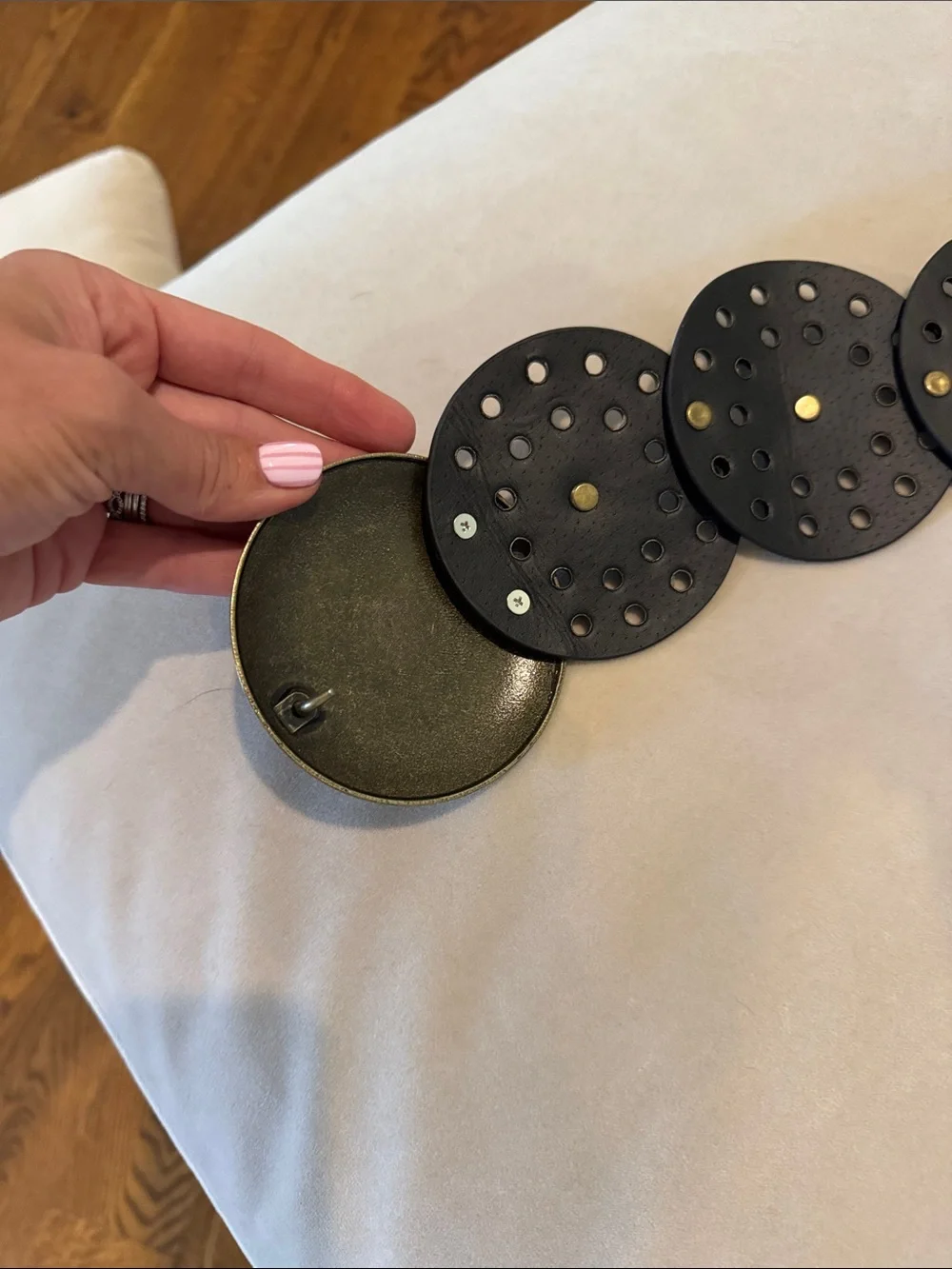 Amazon Black Leather Disc Waist Belt with Antique Gold Medallion Buckle